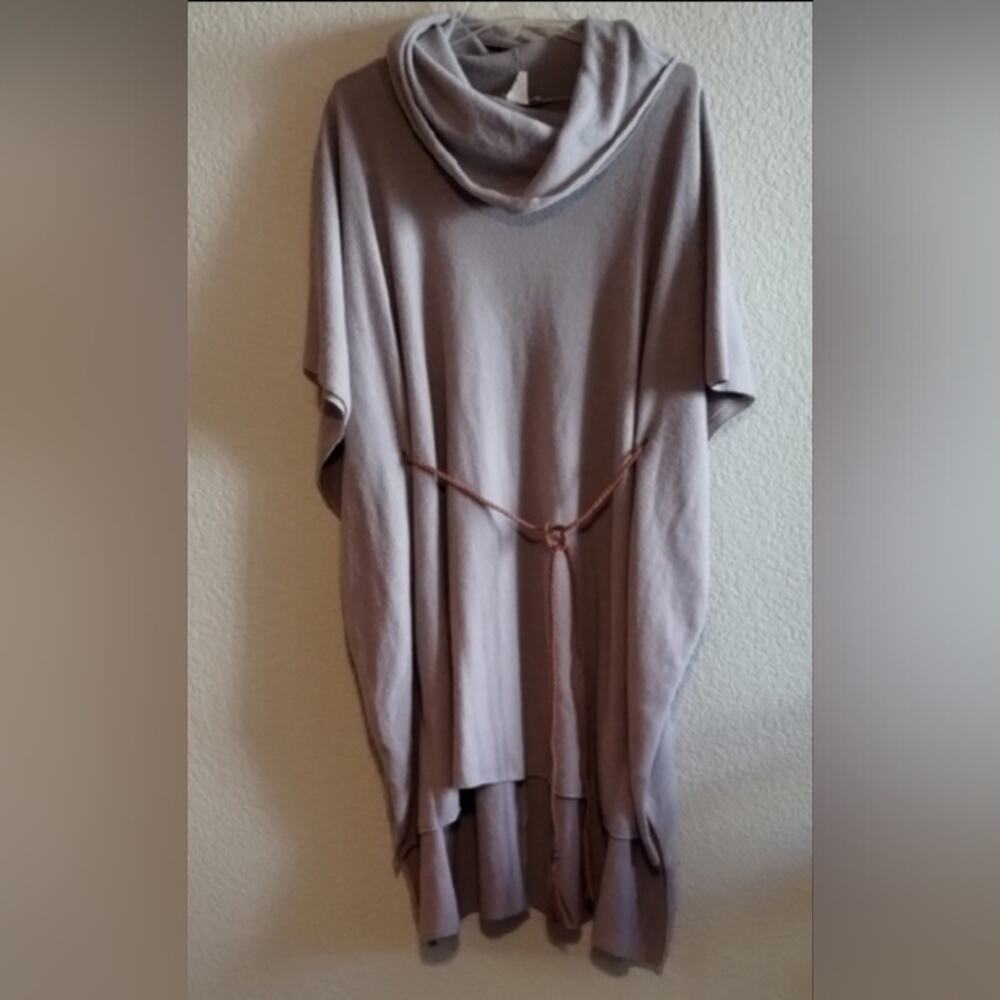 Flamingo Urban NEW Braided Fringe Belt Tan Cowl Neck Oversize Knit Poncho/Top L